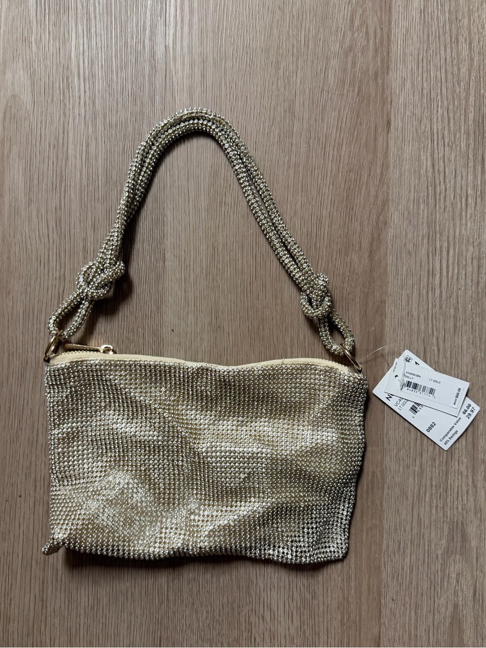 Nordstrom Gold Beaded Shoulder Bag with Knotted Double-Strap